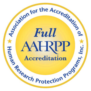 Seal of the Association for the Accreditation of Human Research Protection Programs, Inc. stating Full AAHRPP Accreditation.